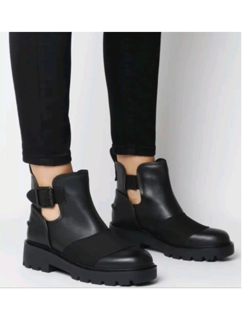 UGG Stockton Black Leather‎ Combat Moto Boots Size 8.5